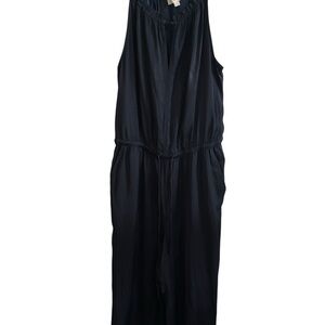 LOFT Women’s Halter Jumpsuit Straight Leg Drawstring Waist Pockets Navy Size MT